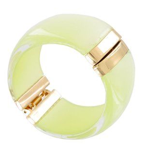 Chunky Round Pastel Green Gold Tone Lucite Hinged Cuff Bangle Bracelet